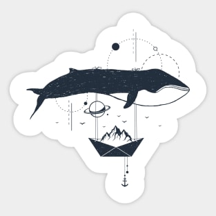 Whale In Space. Double Exposure. Geometric Style Sticker